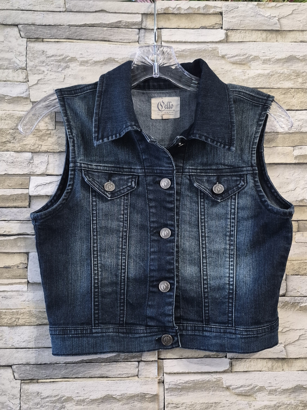 ​Cello Denim Cropped Vest Women Size S Dark Wash Boho Festival Stretch Jean